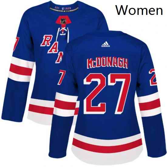 Womens Adidas New York Rangers 27 Ryan McDonagh Authentic Royal Blue Home NHL Jersey